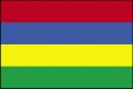 Flagget til Mauritius. Fra nederst en grønn stripe som symboliserer øyas frodige vegetasjon, gul stripe symboliserer en lys fremtid, blå stripe er det indiske havs farger og rød stripe symboliserer selvstendighet