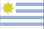 Flagget til Uruguay. Uruguays flagg har ni hvite og blå striper, og en sol med menneskeansikt.