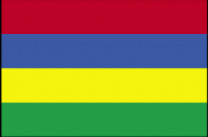 Flagget til Mauritius. Fra nederst en grønn stripe som symboliserer øyas frodige vegetasjon, gul stripe symboliserer en lys fremtid, blå stripe er det indiske havs farger og rød stripe symboliserer selvstendighet