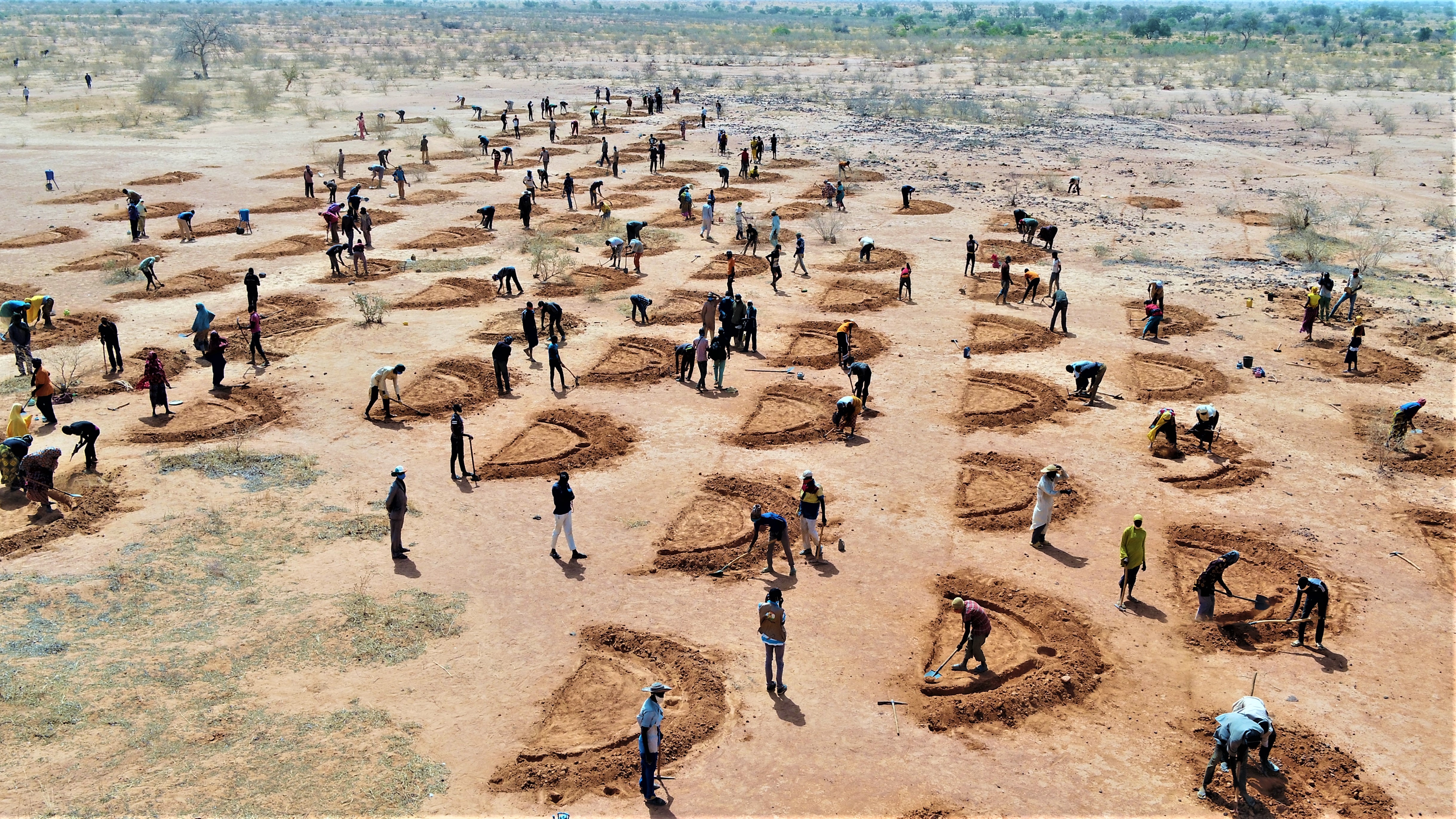 Bønder i Niger graver vanningssystemer for avlingene sine. 80 prosent av befolkningen er avhengige av jordbruk, men klimaendringer og tørke gjør de mer sårbare for matusikkerhet. Foto: verdens matvareprogram (WFP).