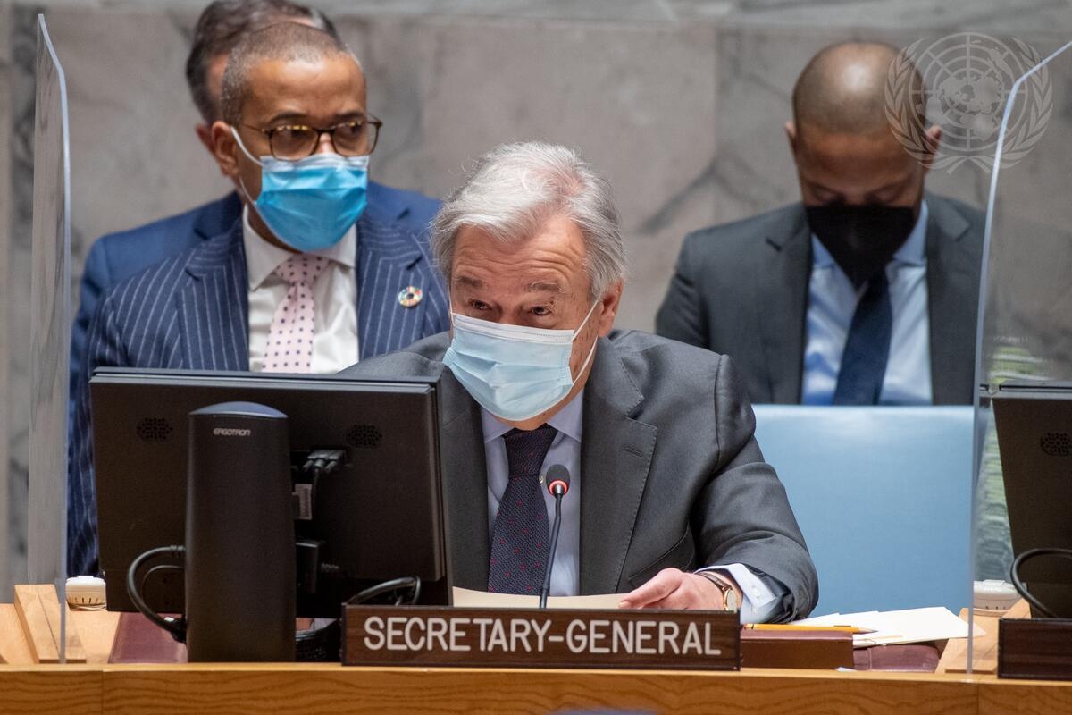 FNs generalsekretær snakker om situasjonen i Afghanistan i Sikkerhetsrådet. Foto: UN Photo/Eskinder Debebe.