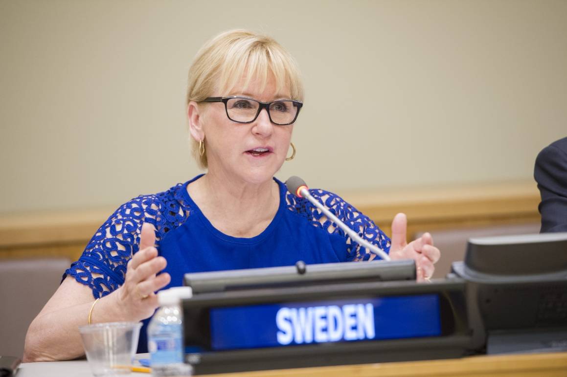 Sveriges utenriksminister Margot Wallström taler til FN.